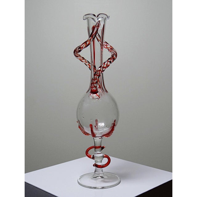 Red Vintage Venetian Murano Glass Filigrana/Zanfirico Soliflore Vase, 1950s-1960s For Sale - Image 8 of 12