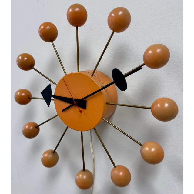George Nelson Rare Mid Century Modern George Nelson Orange Ball Clock Model 4755 For Sale - Image 4 of 10