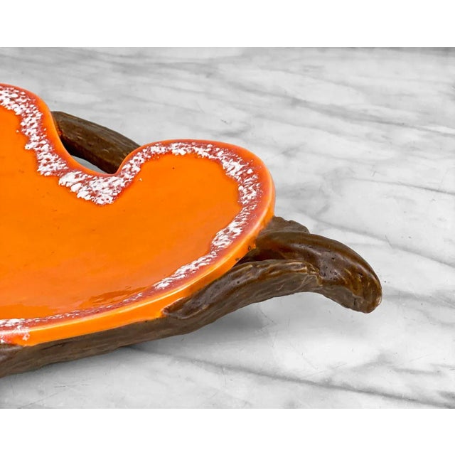 Mid 20th Century Mid-Century Atomic Porcelain Orange Wood Centerpiece Serving Platter For Sale - Image 5 of 10