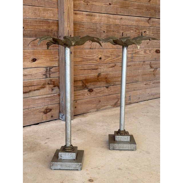 Pair of Sculptural Metal Palm Leaf Candlestick Holders, Mid-20th Century For Sale - Image 10 of 12
