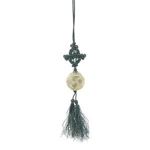 70s Boho Hand-Carved Tremolite Jade Pendant Necklace With Silk Knot & Tassel