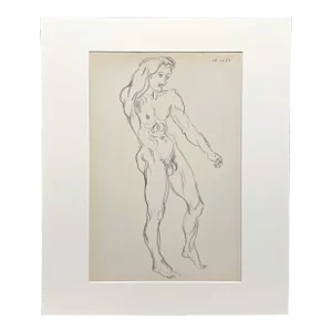 Vintage Male Erotica, Graphite on Paper Figure Study by Artist Harold Haydon