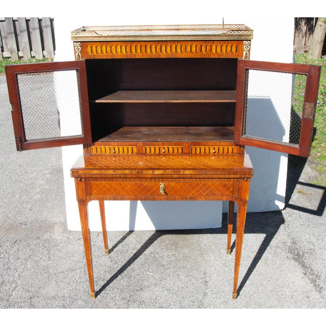 Mid 19th Century Antique French Louis XVI Desk Cabinet Fine Kingwood Parquetry For Sale - Image 5 of 9