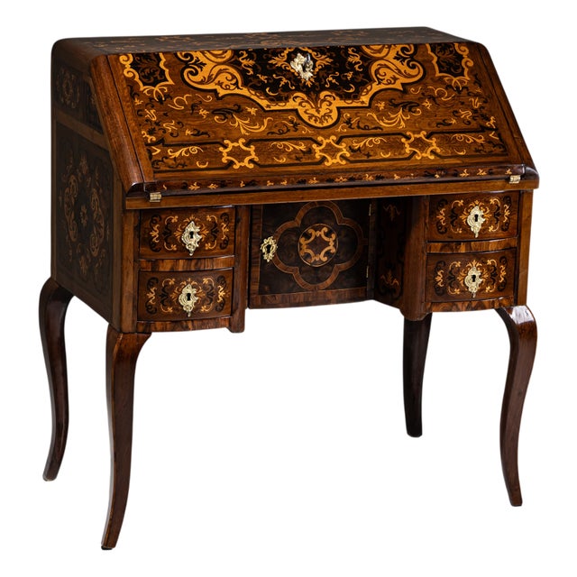 18th Century Baroque Fall-Front Secretary with Marquetry Surface For Sale