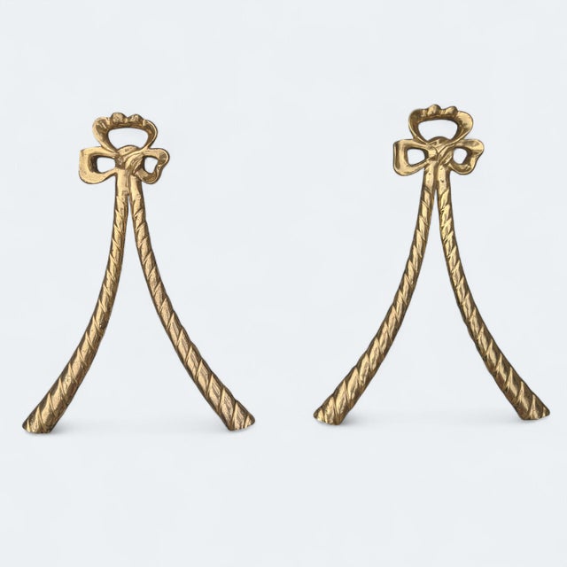 French Vintage Decorative Brass Bow Wall Hangings- A Pair For Sale - Image 3 of 10