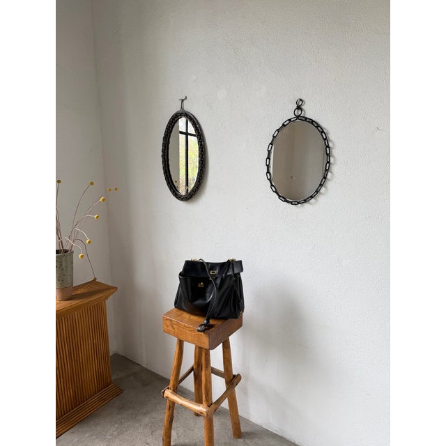 Vintage Brutalist Oval Chain Mirror, 1950 For Sale - Image 4 of 18