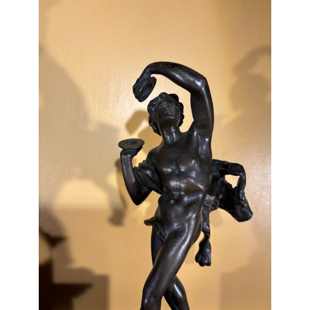 19th Century Italian Grand Tour Patinated Bronze Figure "Follower of Bacchus" on the Marble Base For Sale - Image 11 of 12
