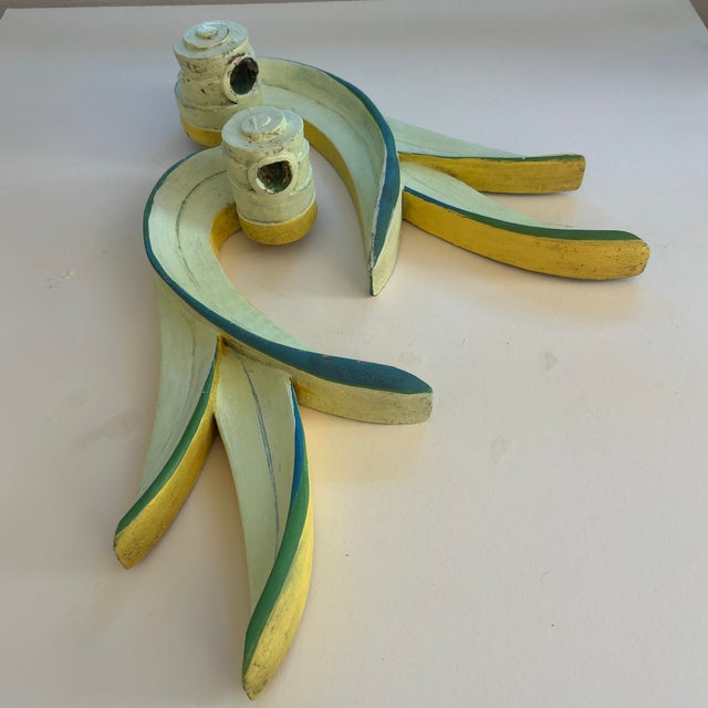 1940s American Chalk Paster Leaf Design Candle Wall Sconces a Pair For Sale - Image 10 of 11