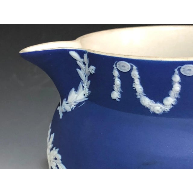 Ceramic Antique Wedgwood Large Dark Blue Jasperware Pitcher Made in England For Sale - Image 7 of 13