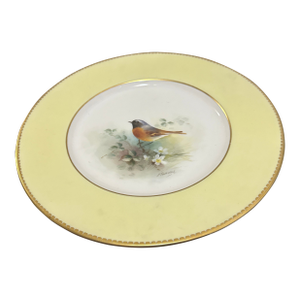 Royal Worcester Hand-Painted Bird Cabinet Plate With Yellow Border