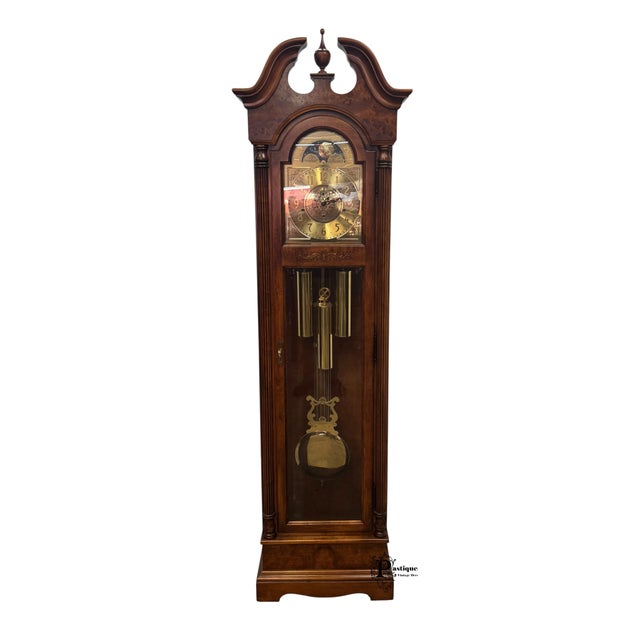 Vintage Howard Miller Traditional American Style Mahogany & Burl Wood Grandfather Clock For Sale - Image 11 of 11