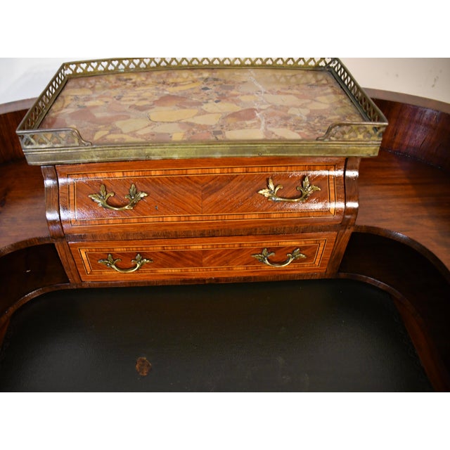 French 1890s Antique French Louis XV Walnut Inlaid Ladies Writing Desk Bonheur-Du-Jour For Sale - Image 3 of 18