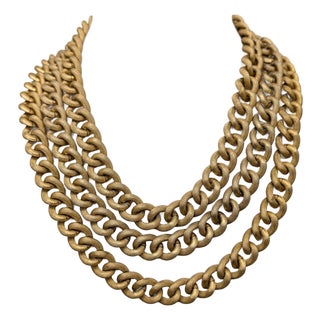 Vintage Signed Monet 3-Strand Goldtone Textured Chain Necklace For Sale