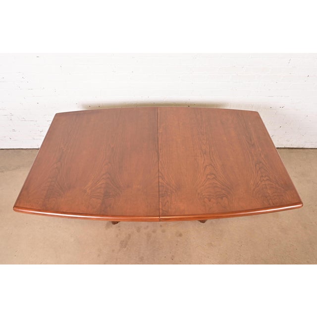 Skovby Danish Modern Teak Boat Shaped Pedestal Extension Dining Table, Newly Refinished For Sale - Image 11 of 14