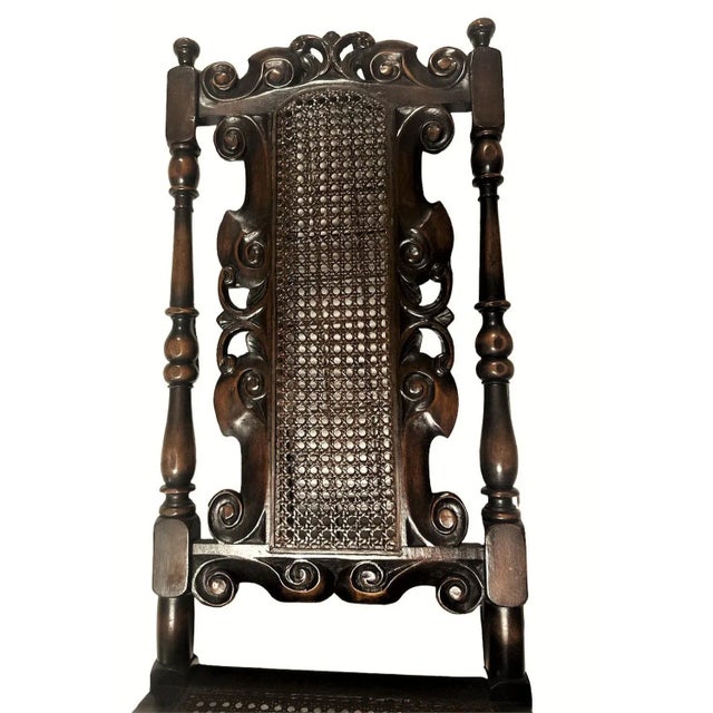 Antique Spanish Hacienda Style Accent Chair in Carved Walnut and Caning - Early 20th Century For Sale - Image 4 of 10