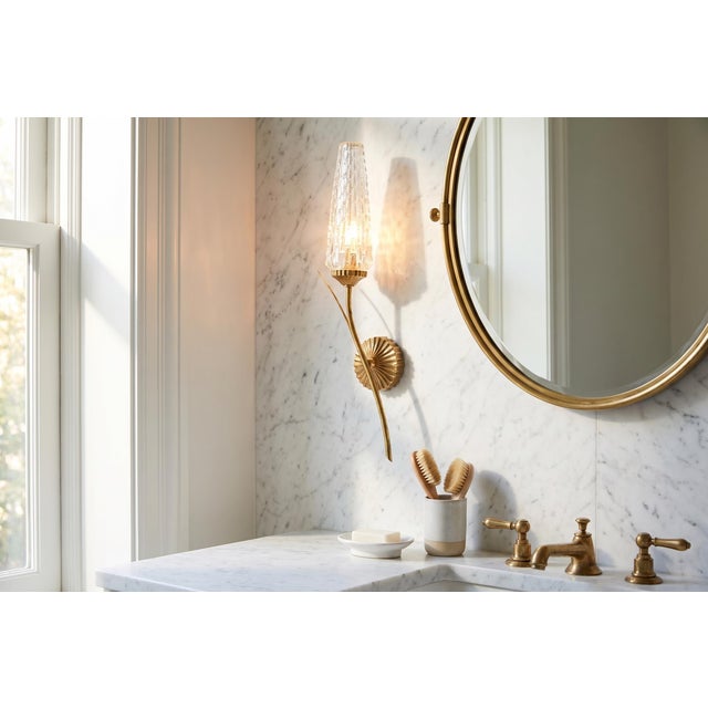 Gold-Toned Wall Sconces with Textured Glass Shades, 1970s, Set of 2 For Sale - Image 4 of 13