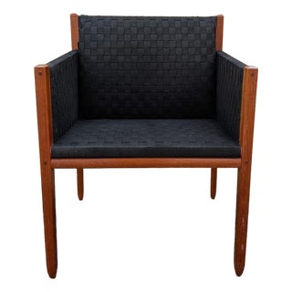 Vintage Shaker Style Armchair With Hand-Woven Canvas Checkerboard Seat For Sale
