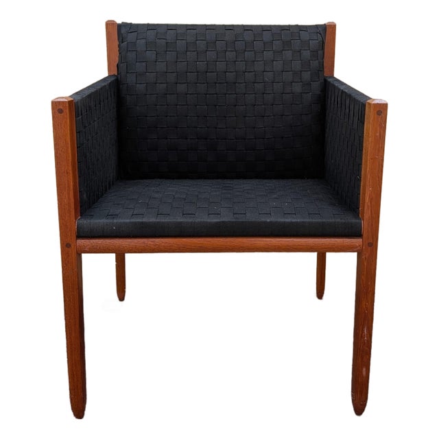 Vintage Shaker Style Armchair With Hand-Woven Canvas Checkerboard Seat For Sale
