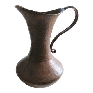 Vintage Large Hammered Copper Pitcher With Handle For Sale