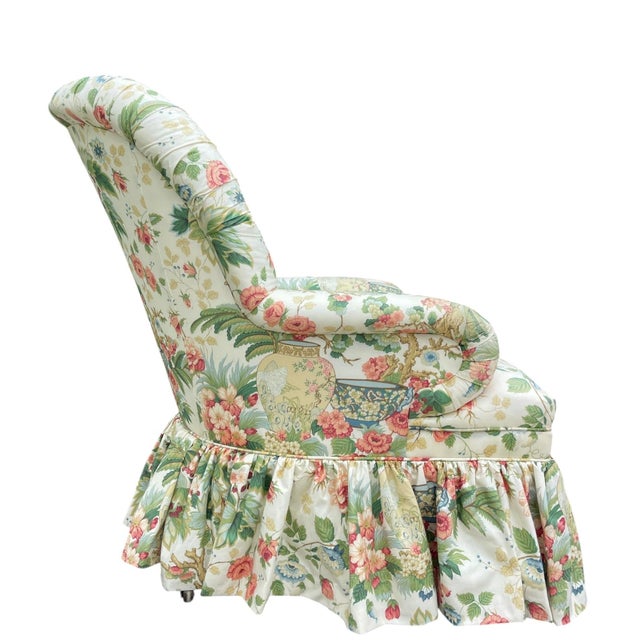 Hickory Chair Furniture Company Vintage Hickory Chair Tufted Lounge Chair on Casters in Botanical Print For Sale - Image 4 of 17