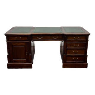 Classic English Green Leather Desk For Sale