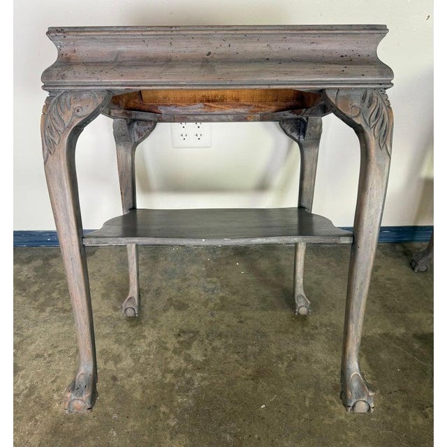 Pair of Distressed English Chippendale End Tables, Leather Tops, 1930s For Sale - Image 15 of 15