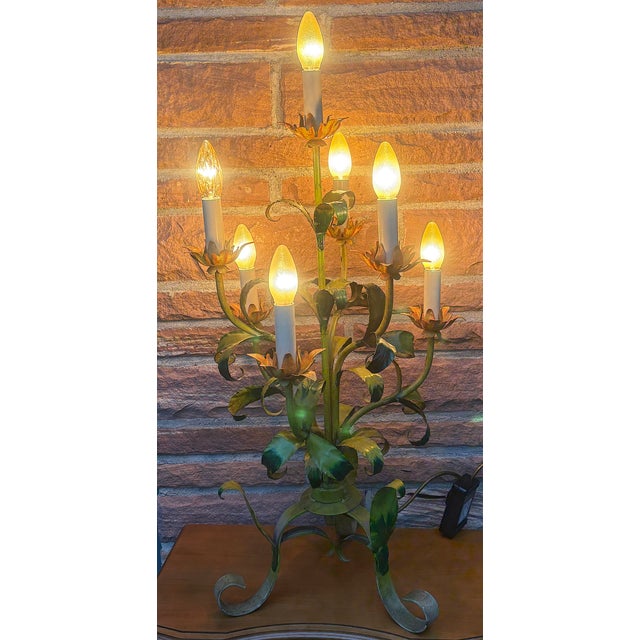 1960s Vintage Italian Florentine Metal Table Lamp, 1960s For Sale - Image 5 of 12