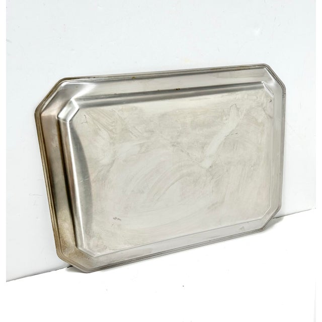 Italian Modernist Stainless Steel Tray – Georgian House Octagonal Serving Tray, Minimalist Bar Cart or Coffee Table Decor For Sale - Image 10 of 12