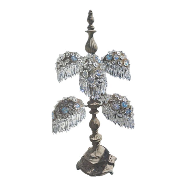 XL 1920's Opulent Hollywood Regency Palm Tree With Cut Crystal Table Lamp For Sale