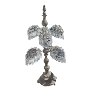 XL 1920's Opulent Hollywood Regency Palm Tree With Cut Crystal Table Lamp