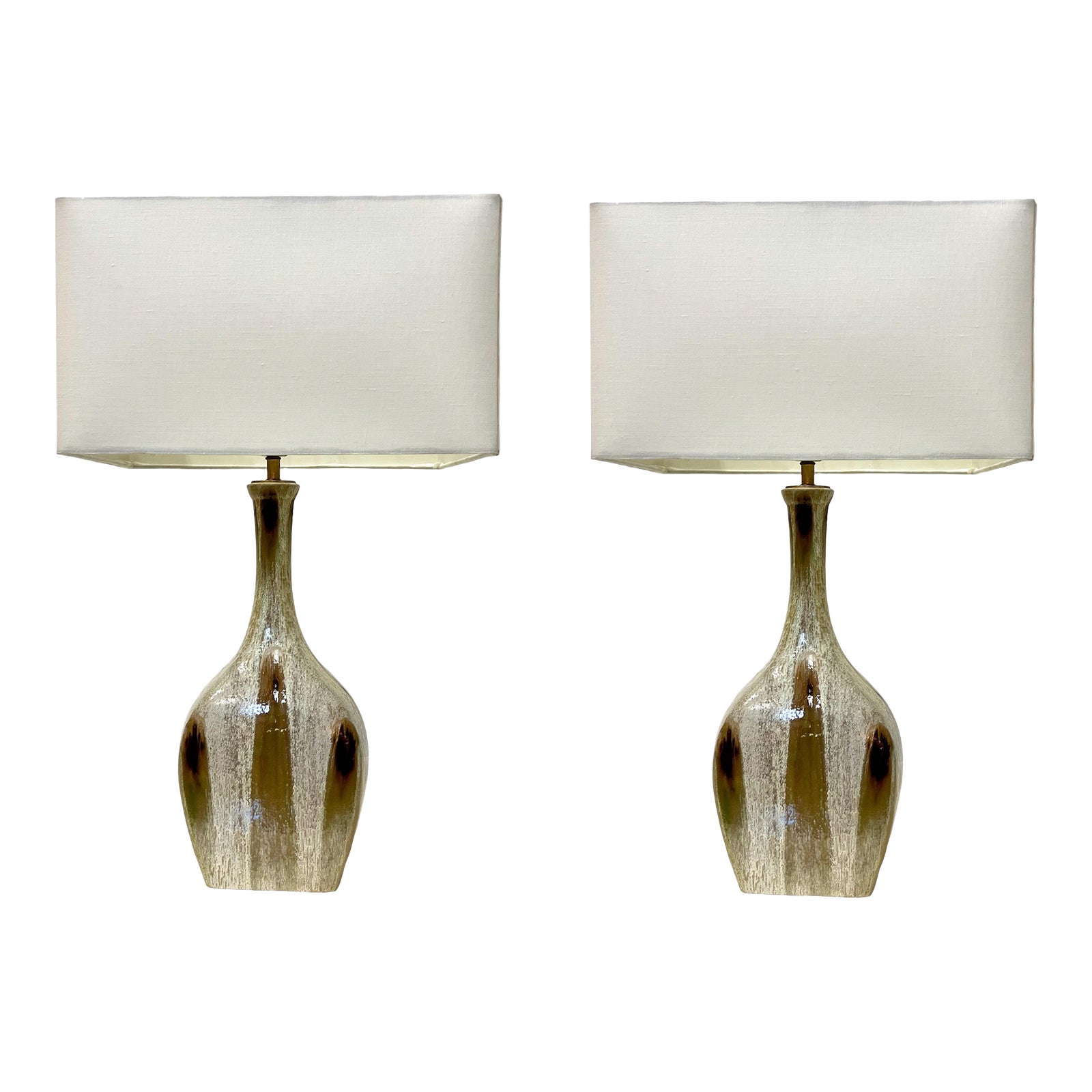 Vintage Glazed Pottery Lamps a Pair Chairish