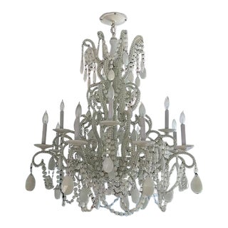 Vintage Clevedon Luxury Milk White Crystal Glass Chandelier 12 Lights 43"x34" For Sale