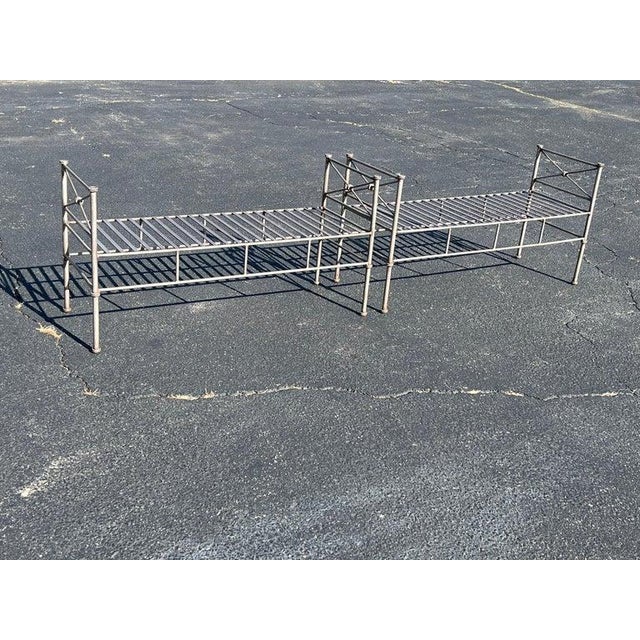 Metal Pair of Silver Colored Iron Benches or Settees For Sale - Image 7 of 17