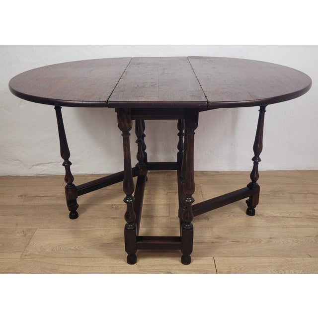 1920s Early 20th Century Oak Drop Leaf Gateleg Dining Table For Sale - Image 5 of 16