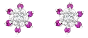 Pink Sapphire Diamond Flower Earrings .61cttw 14k White Gold, 2 Pieces