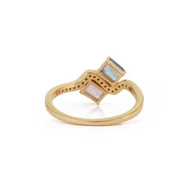 VRJewels 14k Yellow Gold Multi Sapphire & Diamond Toi Et Moi Wave Ring Size 6.5 For Sale - Image 9 of 16
