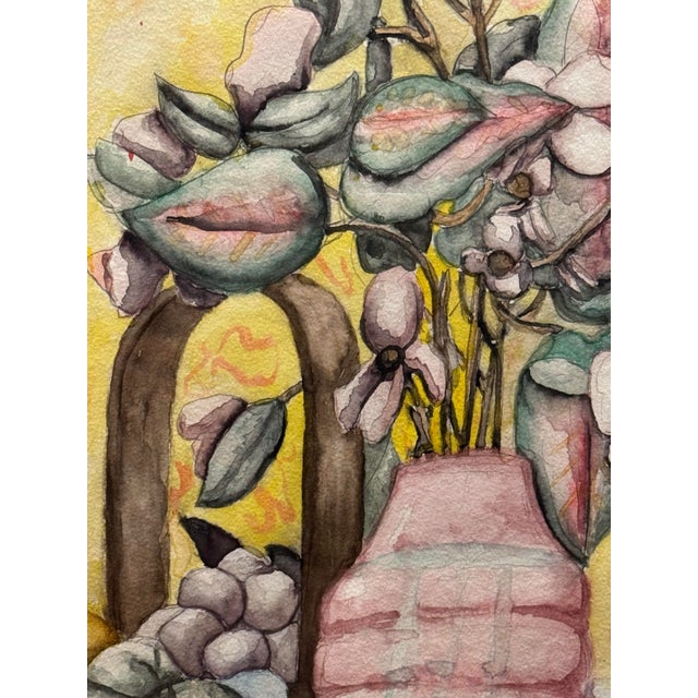 Mid-Century Modern Late 20th Century Modernist Floral Still Life Line & Wash Watercolor — Signed Henry Thompson For Sale - Image 3 of 9