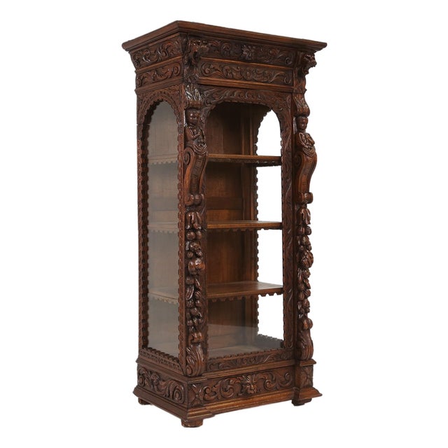 Baroque Style Display Case in Oak, Belgium, 1950s For Sale