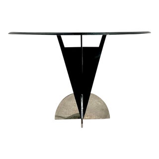 Vintage Contemporary Black Metal and Polished Chrome Dining Table After Brueton For Sale
