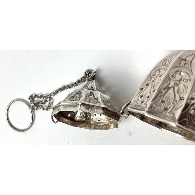 Traditional Antique American Edwardian Sterling Silver Tea Ball Infuser For Sale - Image 3 of 4