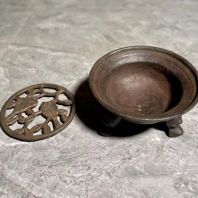 Late 20th Century Cast Iron Tea Pot With Heating Stand For Sale - Image 6 of 6