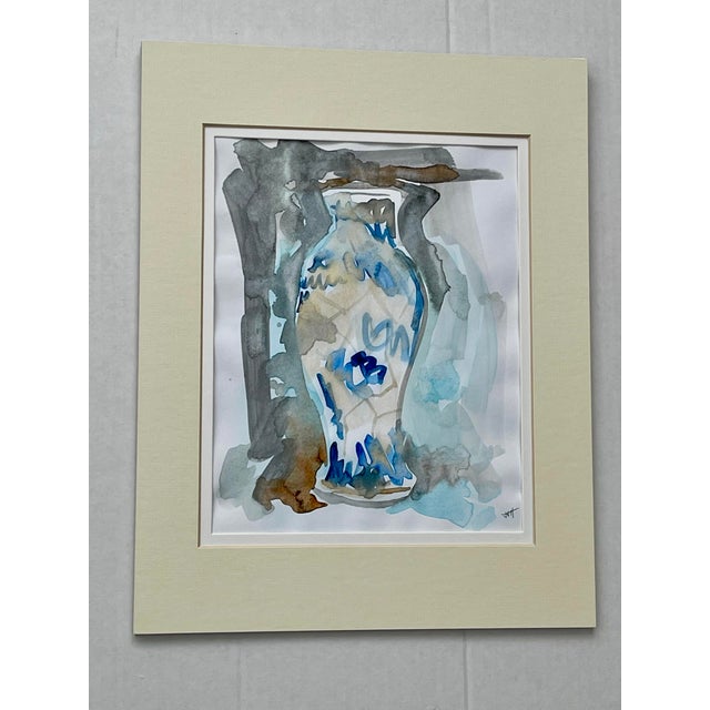 Blue and White 12 Contemporary Watercolor Painting For Sale - Image 4 of 9