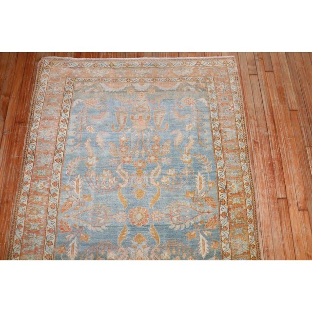 Sky Blue Early 20th Century Zabihi Collection Sky Blue Peach Persian Sarouk Accent Rug - 4'3" x 6'7" For Sale - Image 8 of 10