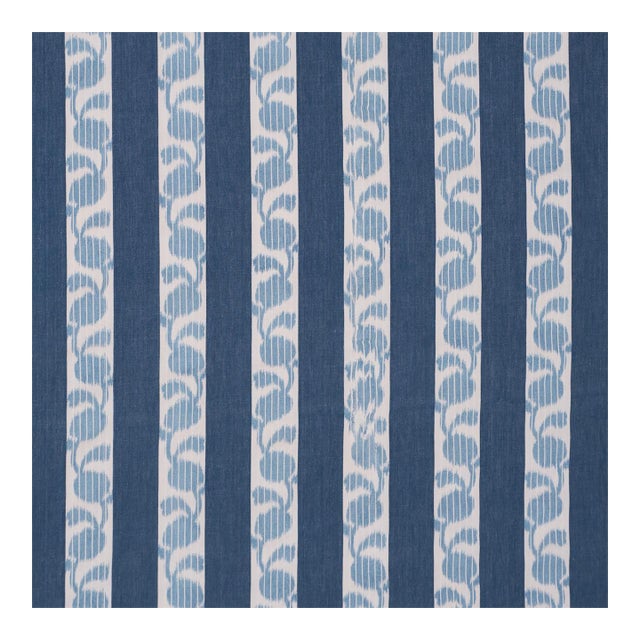 Schumacher Priya Warp Print Fabric in Indigo For Sale