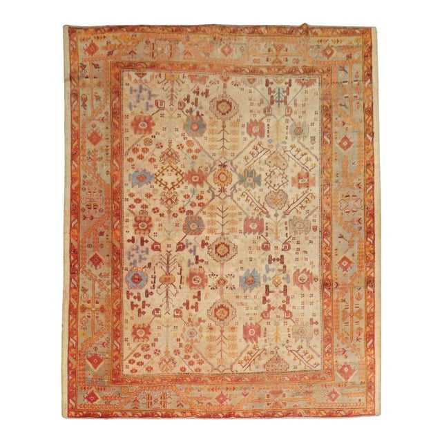 Late 19th Century Antique Zabihi Collection Turkish Oushak Rug - 8'2" x 9'10" For Sale