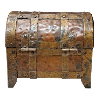 Brass and Copper Jewelry Box, 1950s For Sale