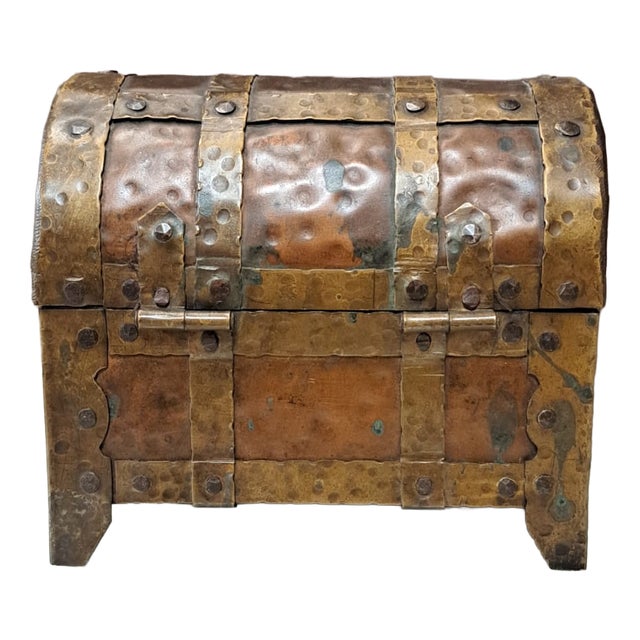 Brass and Copper Jewelry Box, 1950s For Sale
