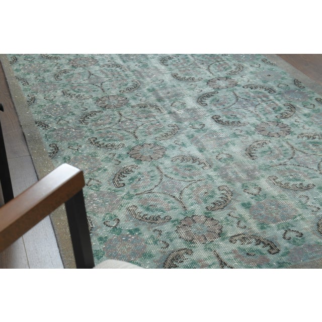 1970s 1970s Vintage Turkish Hand-Knotted Wool Cotton Green Area Rug For Sale - Image 5 of 11