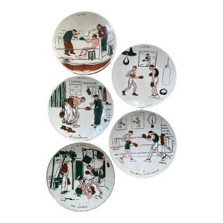 1930s Charles Gentry “La Boxe” Plates - Set of 5 For Sale