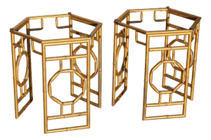 Vintage Hollywood Regency Gold Gilt Metal Chinoiserie Side Tables – Pair